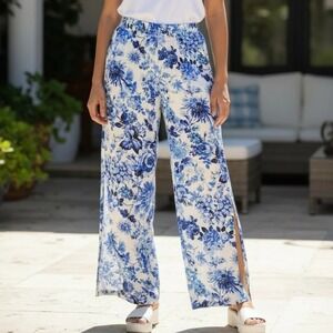 Blue Sol Smocked Waist Side Slit Pants Floral Print Women's Small
